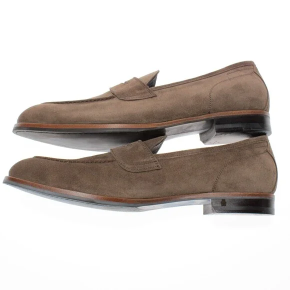 Di Bianco NWB Miseno Cashmere Suede Penny Loafers Size 45 (US 12) in Bark Brown